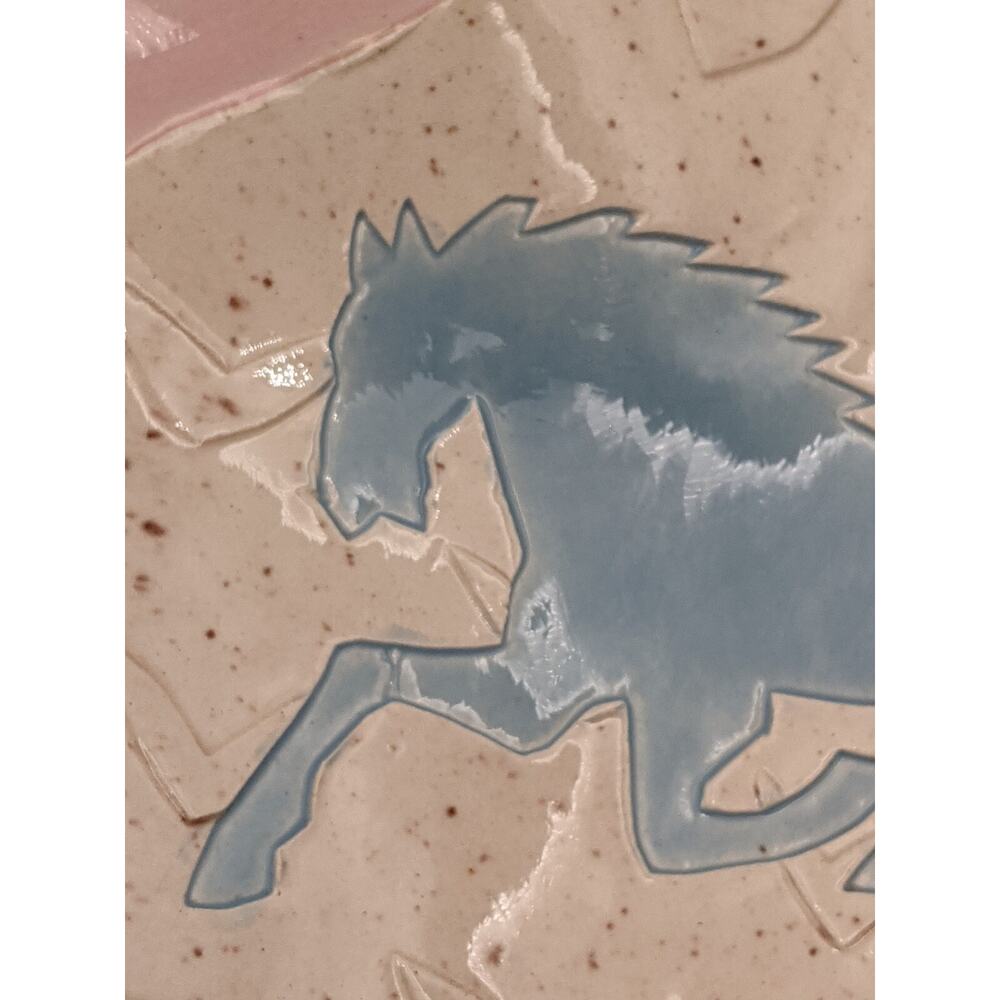 Vintage 1987 Barbara Demery Southwest Ceramic Shallow Bowl – Blue Horse-Signed - Picture 5 of 12